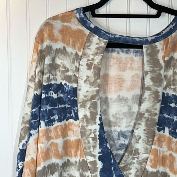 Watercolor Starburst Tye-Dye Top Women 3XLarge Mocha Blue Open Back Sweet Lovely - Picture 2 of 10